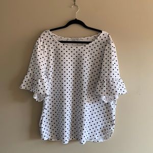 White With Navy Polka Dot Women’s Plus 3X Top